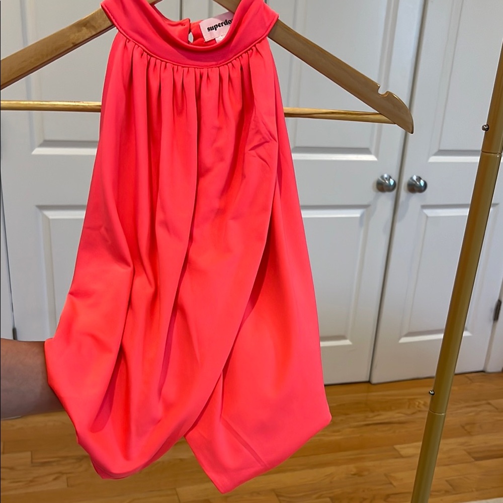 Superdown Neon Pink Halter Crop w/Semi Open Back